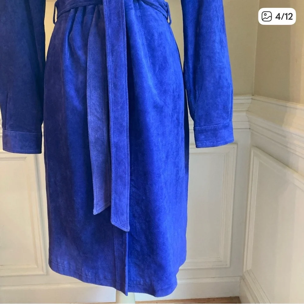 VINTAGE SPIEGEL Blue Purple Real Genuine Suede Leather OTK Shirt Dress - Picture 3 of 7